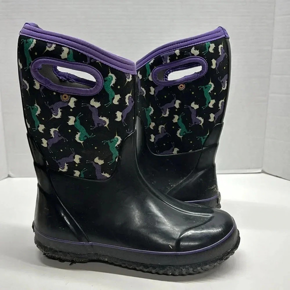 Bogs Boots Snow Winter Insulated Rain Pull On Waterproof Unicorn Black Kids 6 - Picture 2 of 11